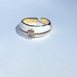 Gold & White Enamel Signet Ring with Cubic Zirconia - NWT